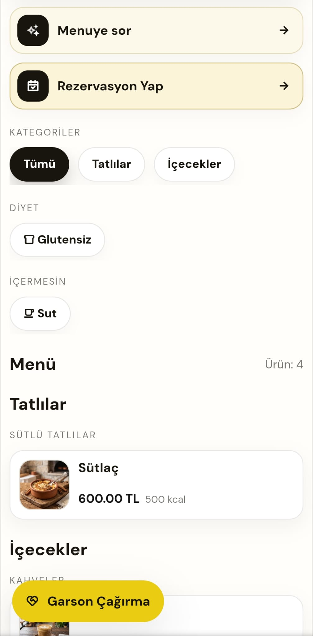 Sekans Menü müşteri QR menüsü telefonda